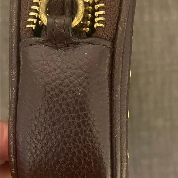 Coach Maple(dark brown) Sadie Pebbled Leather Crossbody with Gold Rivets - Picture 14 of 16